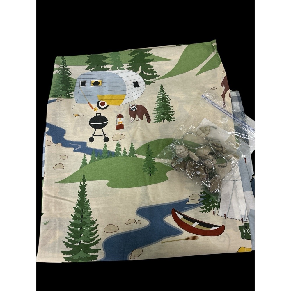 Camping Shower Curtain Camper Cabin Lake House Matching‎ Hooks  72" Vintage